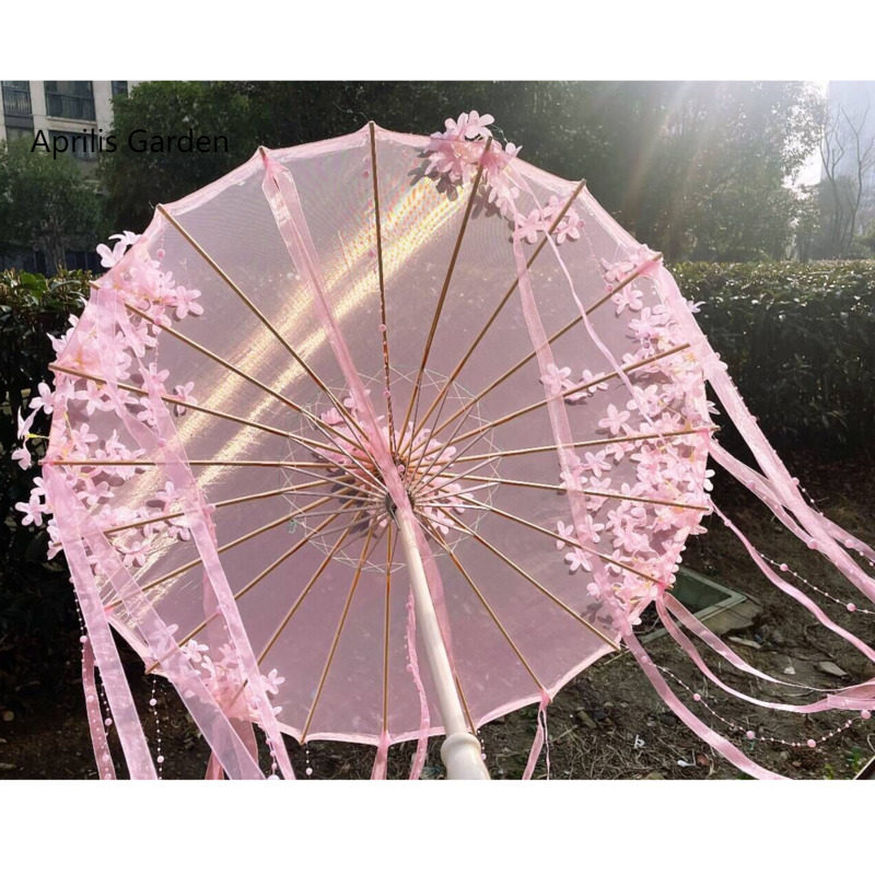 Paraguas de playa de flores, Kimono Hanfu, accesorios de fotografía para Cosplay, artesanía, papel al óleo, sombrilla de encaje, paraguas japonés de China, El Principito: Rojo