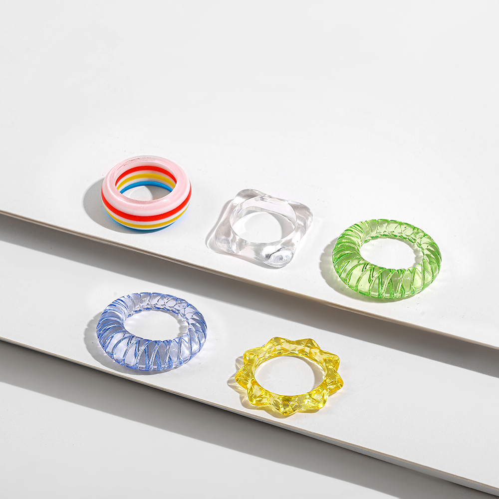 conjunto de anillos de resina acrílica transparente Multicolor geométrico para mujer, anillo de dedo apilable redondo de arcoíris a la , joyería de: Blanco