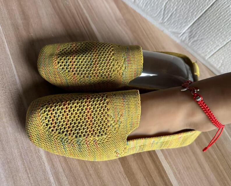Einfarbig Karree Gittergewebe Halbschuhe Flache Frauen Flache Schuhe Weichen Boden betroffen Ballerinas Schuhe lässig Unterhose auf Stiefel Schuhe: Gelb / 38