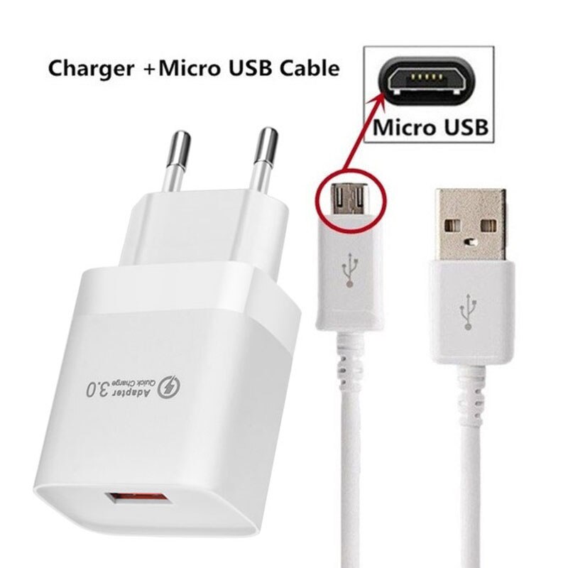 Cargador USB QC 3,0 de 18W, adaptador de carga rápida de teléfono para Realme, C21, Samsung, Xiaomi 11 Lite: Charger Micro White