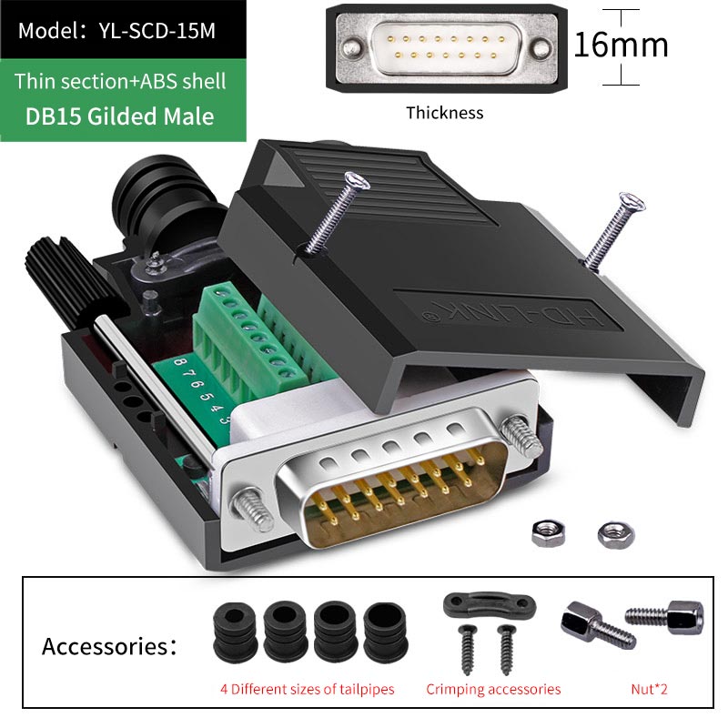 Db9 db15 db25 stik 9 15 25- ben han hun loddefri breakout stik com  rs232 seriel port d-sub terminal stik adapter: Db15- han
