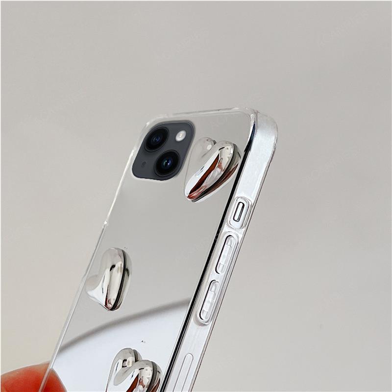 Pour Iphone 15 Pro Max 14 Plus 11 12 13 Mini XS XR X 8 7 SE brillant 3D amour coeur miroir coque de téléphone Iphone15 couverture 15Pro Iphone11