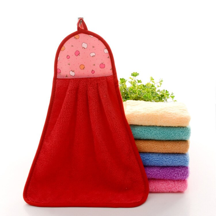 Koral fløjl køkkenhåndklæder mikrofiber rengøringsklud køkken hænge håndklæde blødt absorberende håndklæde: Rød