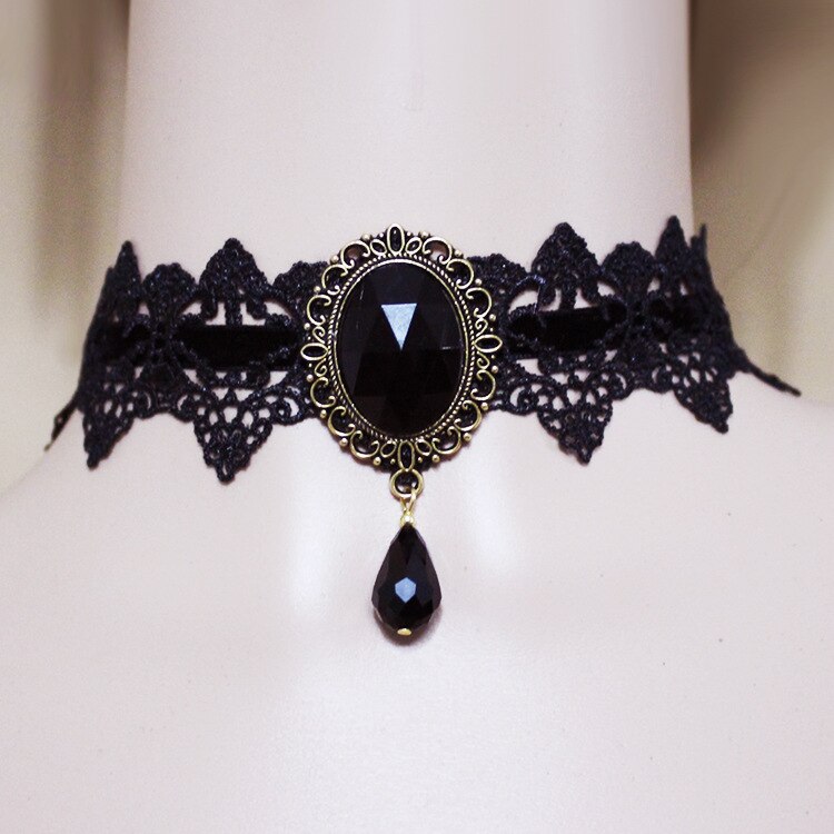 2021New Collares Sexy Gothic Chokers Crystal Black Lace Hals Choker Ketting Vintage Victoriaanse Vrouwen Chocker Steampunk Sieraden: 4