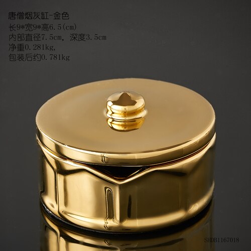 Cenicero dorado de cerámica con tapa, decoración artística para oficina, Cenicero de esmalte para el hogar, sala de estar, mesa de centro, para novio: A