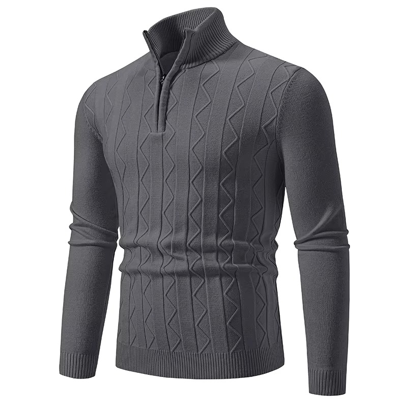 Automne quart de fermeture éclair pull hommes pull tricot à manches longues pull hommes hiver mince décontracté col roulé faux cou chandails: M / BLEU CIEL
