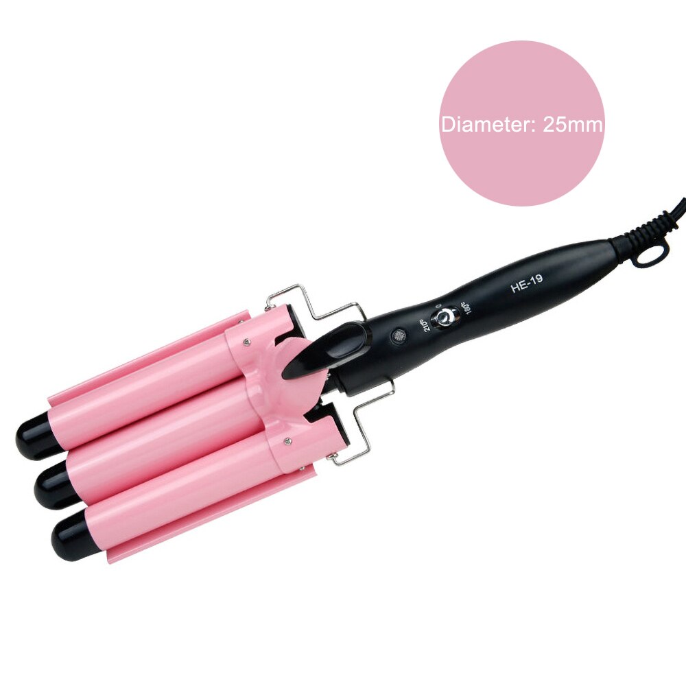 Rizador de pelo de cerámica automático, férula de permanente, cerámica, rodillos de ondulación, herramientas de estilismo, rosa, 3 barriles, 25mm, # TYx-5
