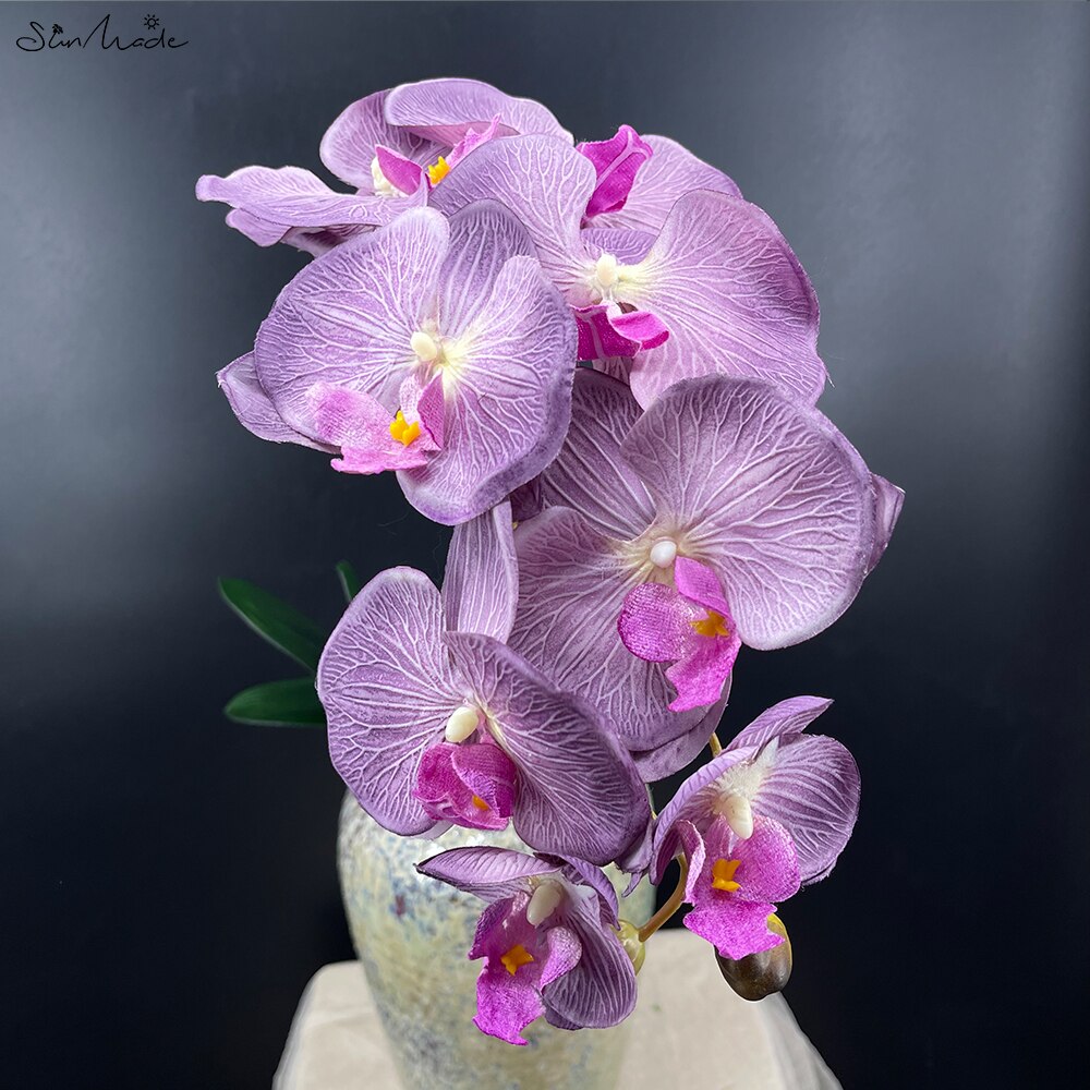 Sollavet 10 hoveder stor kunstig orkidé sommerfugl orkideer hjem bryllup dekoration silke kunstige blomster blomster artificales: Lyserød violet