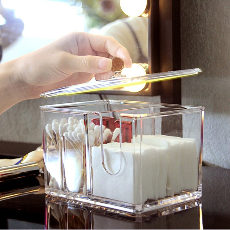 Square Acrylic Cotton Swab Glove Box Desktop Dustproof Cosmetic Jewelry Organizing Box