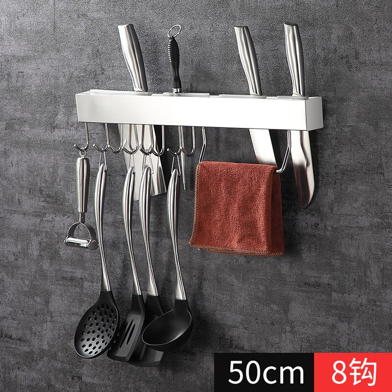 Stainless Steel Rack Punch-free Multifunctional Knife Holder Simple Kitchen Black Knife Holder Wall Hanging Kitchen Rack: 50cm silver