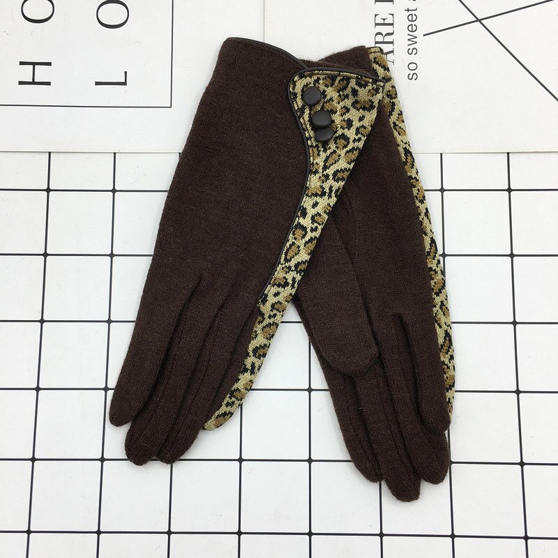 Guantes con botón de leopardo Retro, guantes clásicos de lana para mujer, guantes cálidos y finos para conducir en otoño e invierno D20
