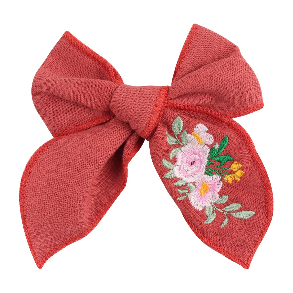 Flower Embroidery Bows Hair Clips For Kids Girls Boutique Handmade Hairpins Barrettes Headwear Hair Accessories: red