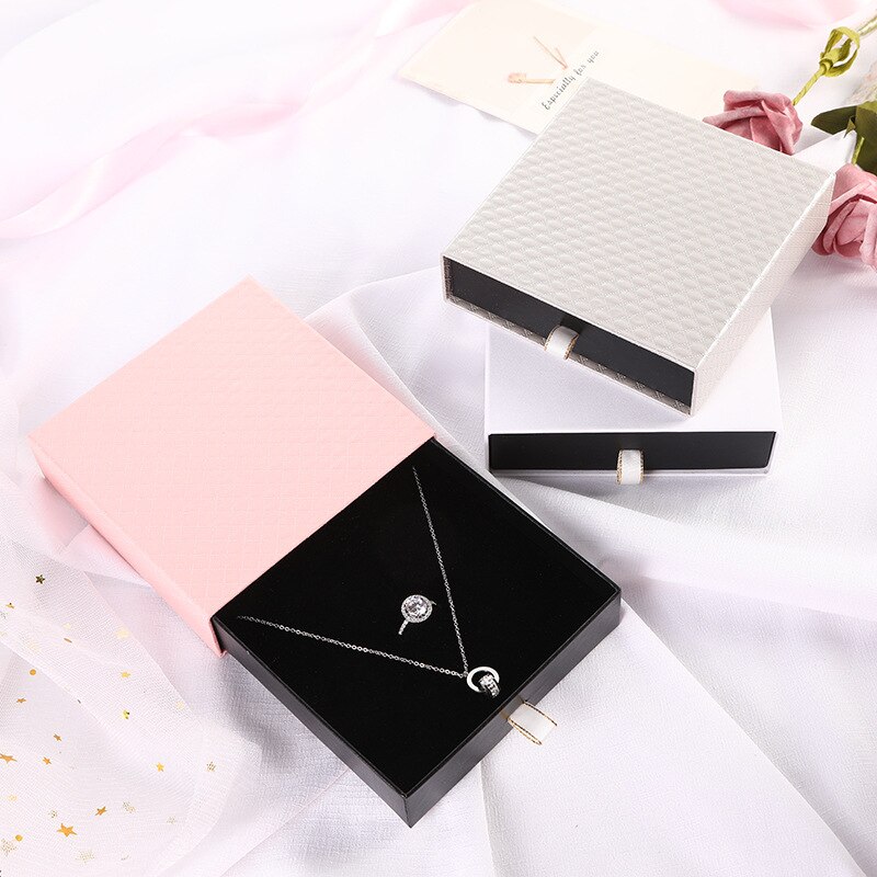 12pcs Jewelry Box White Pink Silver Drawer Paper&PU Box for Necklace Earring Bracelet Ring Brooch Diplay Pakge Box