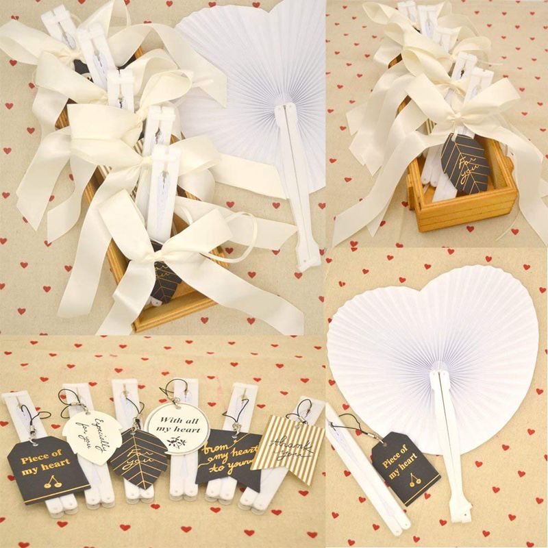 36 Pcs White Wedding Fan - Fans for Ceremony Invitations Heart Shaped Folding - White Wedding Fan Paper Heart Gadgets for Wedd