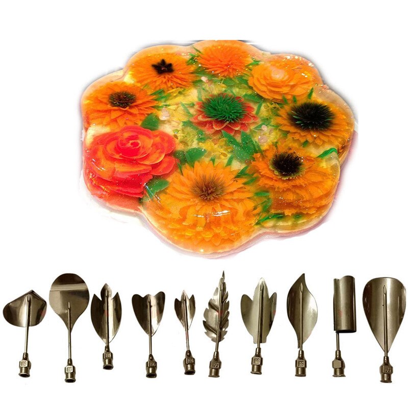 10pcs/Set 3D Gelatin Jello Jelly Art Pudding Flower Cake Decorating Mold Pudding Needle Nozzle Tools