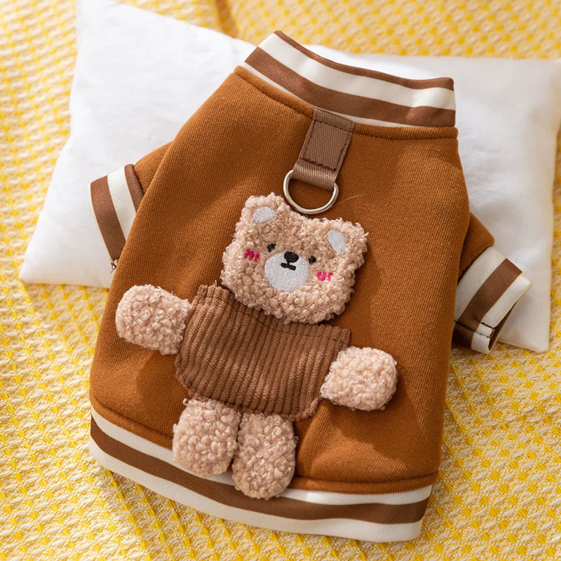 Autumn and Winter Dog Corduroy Hoodie with High Collar Cute Little Bear with Warm Feet Cat Pet Clothing Puppy Clothes Dog Hoodie: M / WHITE