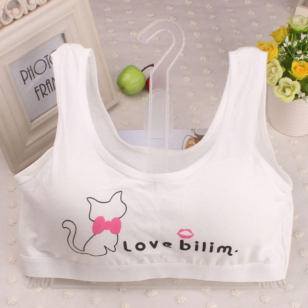 Bra Girl Underwear Lovely Girls Printing Underwear Bra Vest Children Underclothes Sport Undies Training Bra For Kid V22%: White