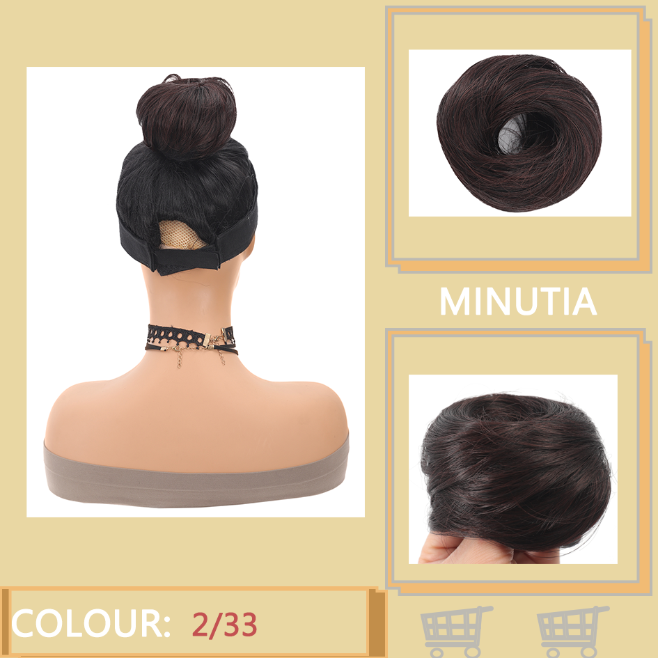 Allaosify moño sintético femenino fibra sintética pelo liso círculo cuerda elástica, color de cabello natural accesorios para el cabello luz oscura: 1B/30HL