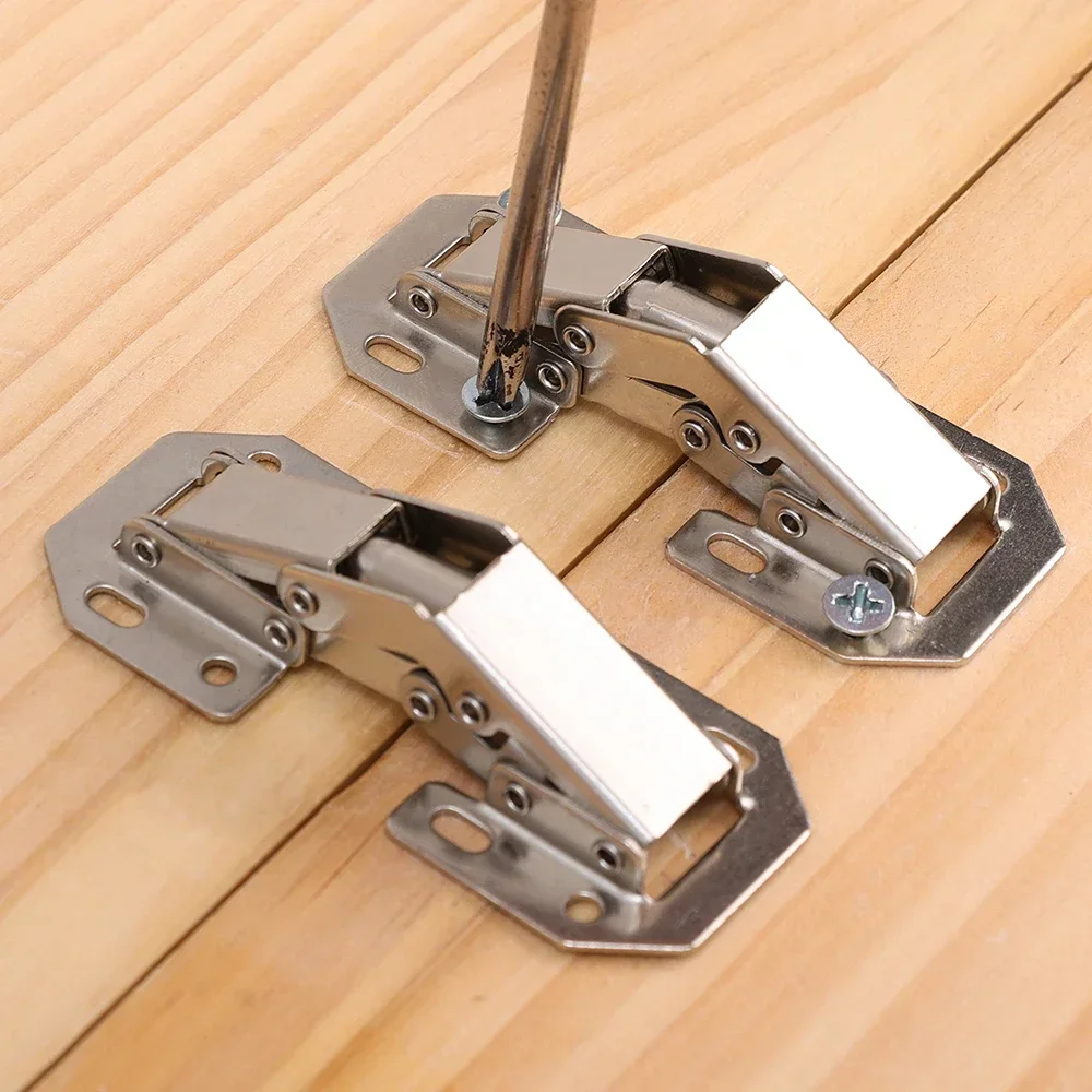 12-2PCS Stainless Steel Cabinet Hinges 90 Degree No-Drilling Hole Cupboard Door Soft Close Hinges Furniture Hardware Accessories