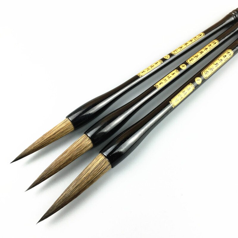 Authentic Hu Brush Cow Hair Chinese Calligraphy Pen Weasel Hair Brush L M S Script Writing Brushes With Box