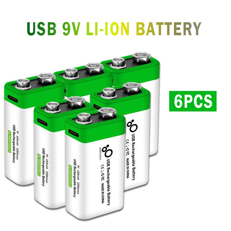 2-10PCS 9V 6F22 650mAh USB lithium Rechargeable battery 9 V li-ion batteries for Multimeter Microphone Toys Remote Control: 6PCS