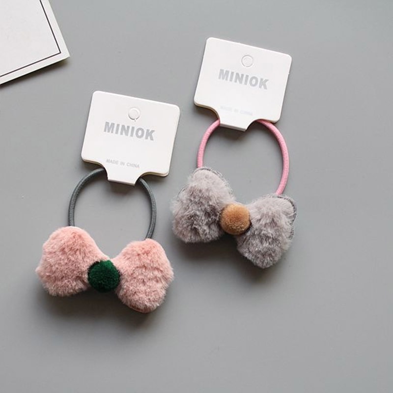 1PC Girl Fluffy Crown Hair Tie Bow Faux Fur Hair Band Girl Crown Hair Accessories Elastics Scrunchie Ponytail Holder