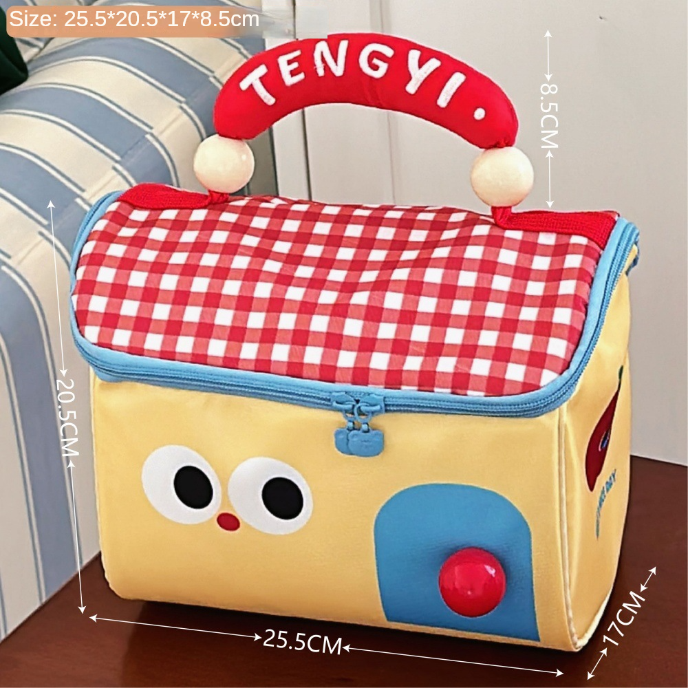 Cute Cottage Makeup Bag Large Capacity Multifunctional Fresh-Keeping Insulated Lunch Box Bag Handbag Beauty Bag: Beige
