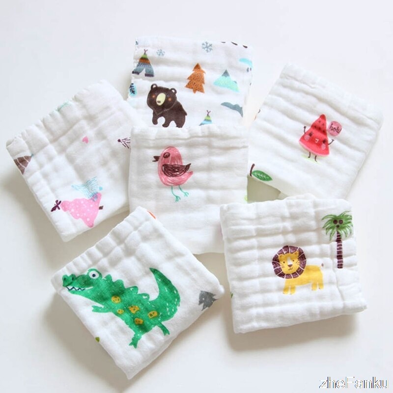 6 Layer Kindje Zakdoek Vierkante Fruit Patroon Handdoek 25X25Cm Mousseline Katoen Baby Gezicht Handdoek Veeg Doek Baby stuff Voor Pasgeborenen