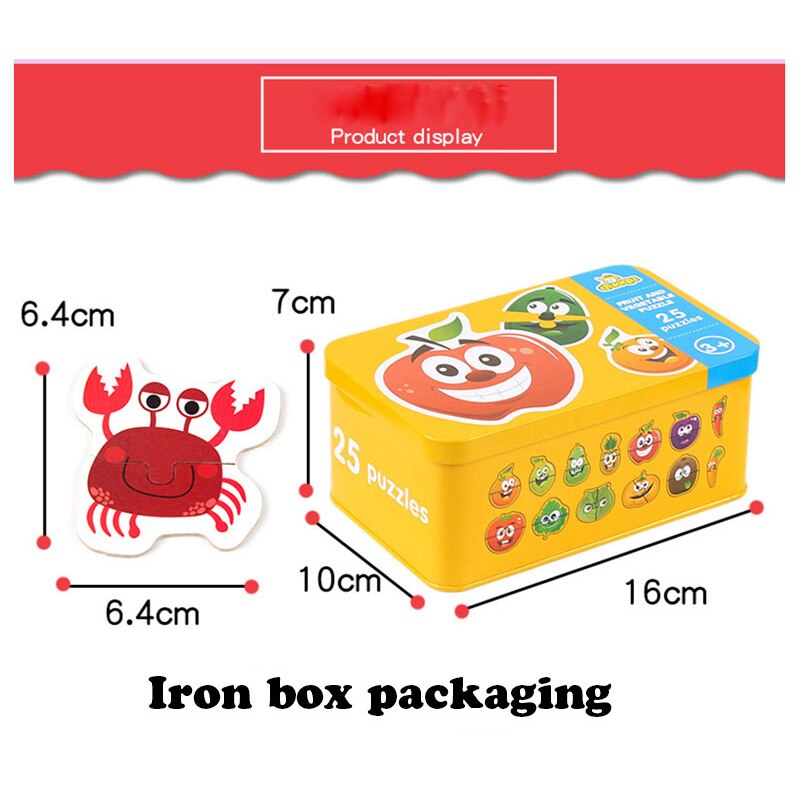 Montessori Baby Toy Card Puzzles Early Learning Educational Toy Cartoon Traffic Animal Fruit With Iron Box Kids Cognitive Puzzle