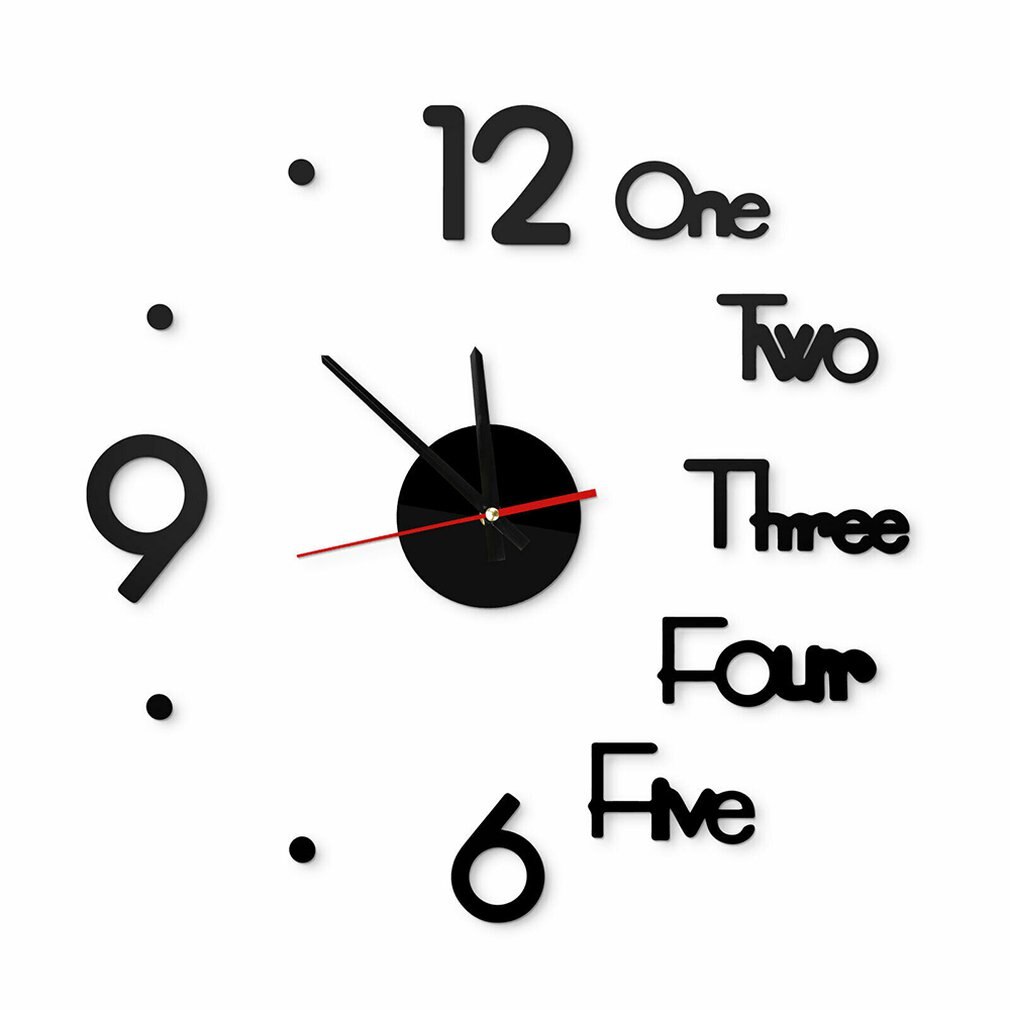 Large Wall Clock Big Watch Decal 3D Stickers Numerals DIY Wall Modern Home DIY Wall Modern Living Room Home Decoration: black