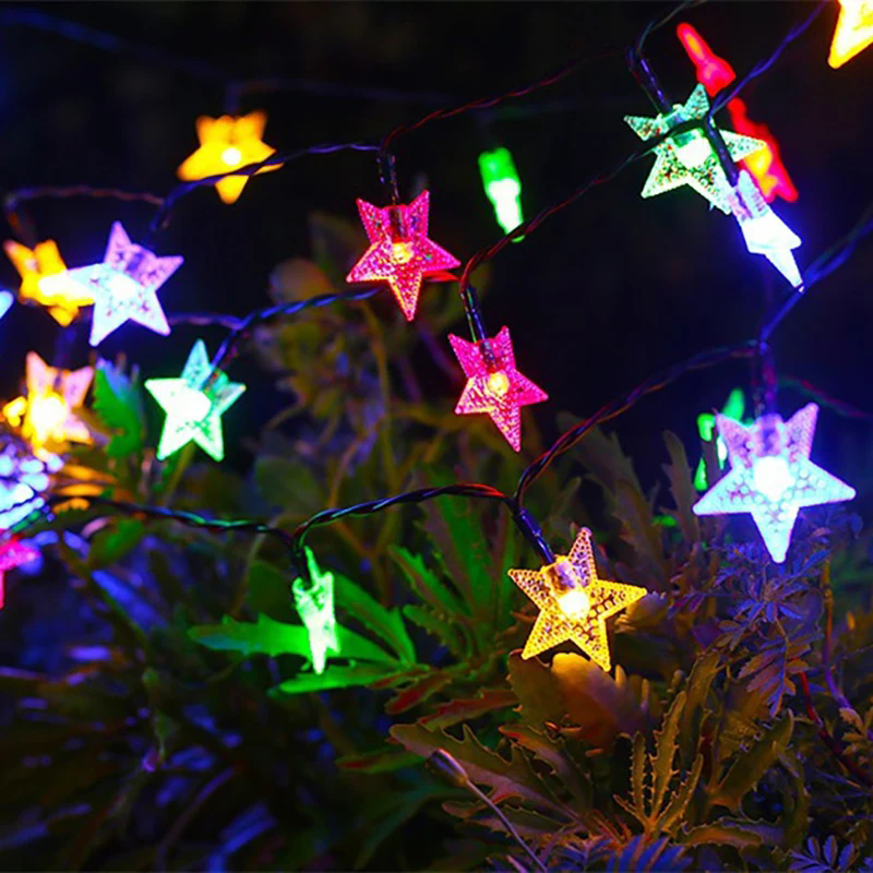 Guirnalda de luces solares con forma de estrella para exteriores, luces LED impermeables con energía Solar para Navidad, Patio, jardín, porche, decoración de boda: orange / 6-10 W