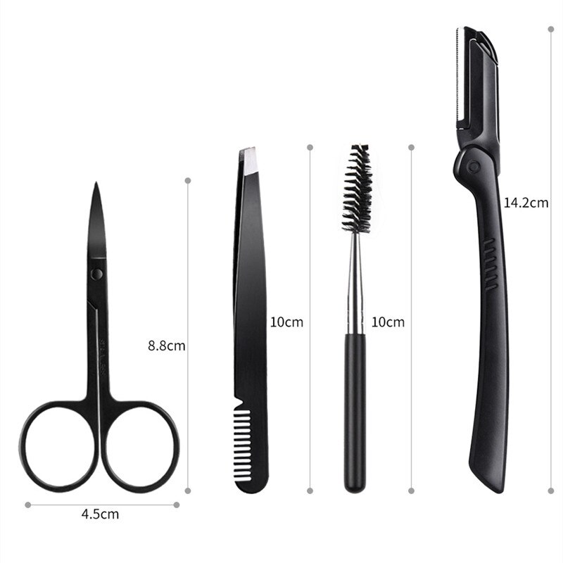 Tijeras negras para recortar cejas, pinzas de acero inoxidable, peine para raspar cejas, maquinilla de afeitar, Clip para cejas, juegos de herramientas de maquillaje