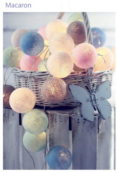 Cotton Ball led Light string 10/20/40led lights battery Pink Girl Fairy Garland and Christmas Wedding Decoration DIY: macaron / 1.5M 10LED