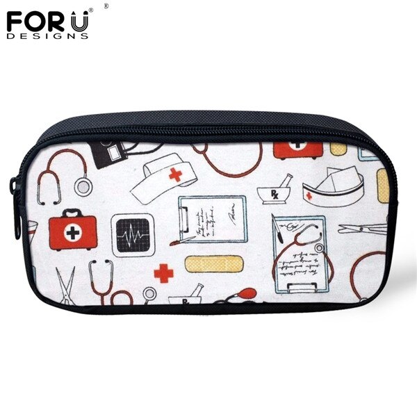 FORUDESIGNS Women Cosmetic Cases Makeup Bags Cartoon Cute Nurse Print Kids Girls Pencil Bags Children Pen Bag Cases: H5804K