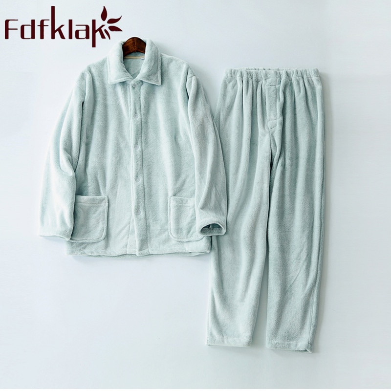 Fdfklak Flanel Pyjama Set Mannen Pyjama Lange Mouwen 2 Stuks Nachtkleding Warme Herfst Winter Man Pijama Grijs Huis Kleding
