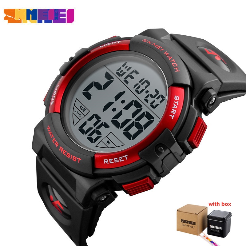 SKMEI Chrono Men Watch Top Luxury Brand Sport Watch Electronic Digital Male Wrist Clock Man 50M Waterproof Men's Watches 1258: red with box