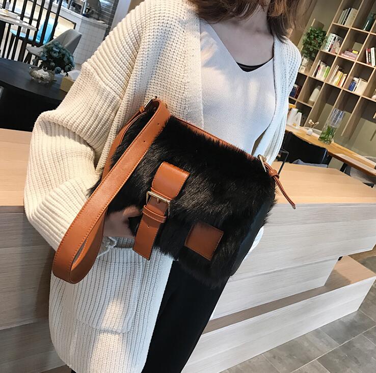 Sac carré pour fille douce, sac à main de styliste à la , sac à épaule de bonne , peluche souple, hiver: Black