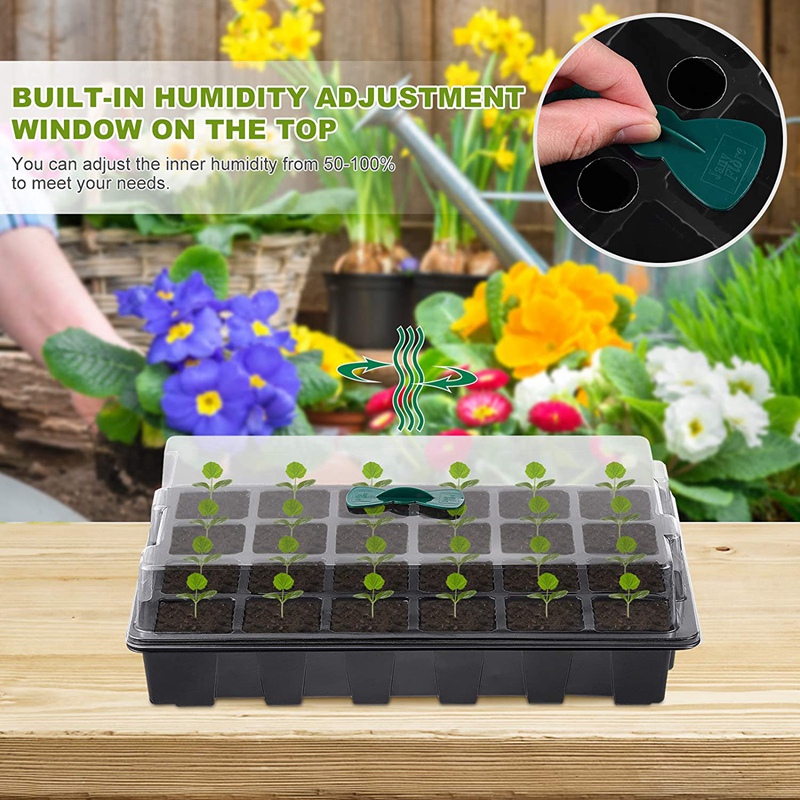 4Pcs Seedling Tray, 24 Cells Plastic Seedling Nursery Tray Flower Seed Propagators with Adjustable Vents for Greenhouse