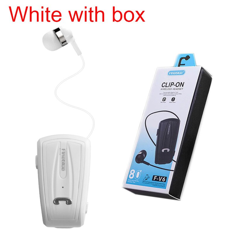 Fineblue F-V6 Wireless Bluetooth Earphones Portable Business Headphones Wear Clip Hands-free with Mic pk F920 F930 F960 F980: White with box