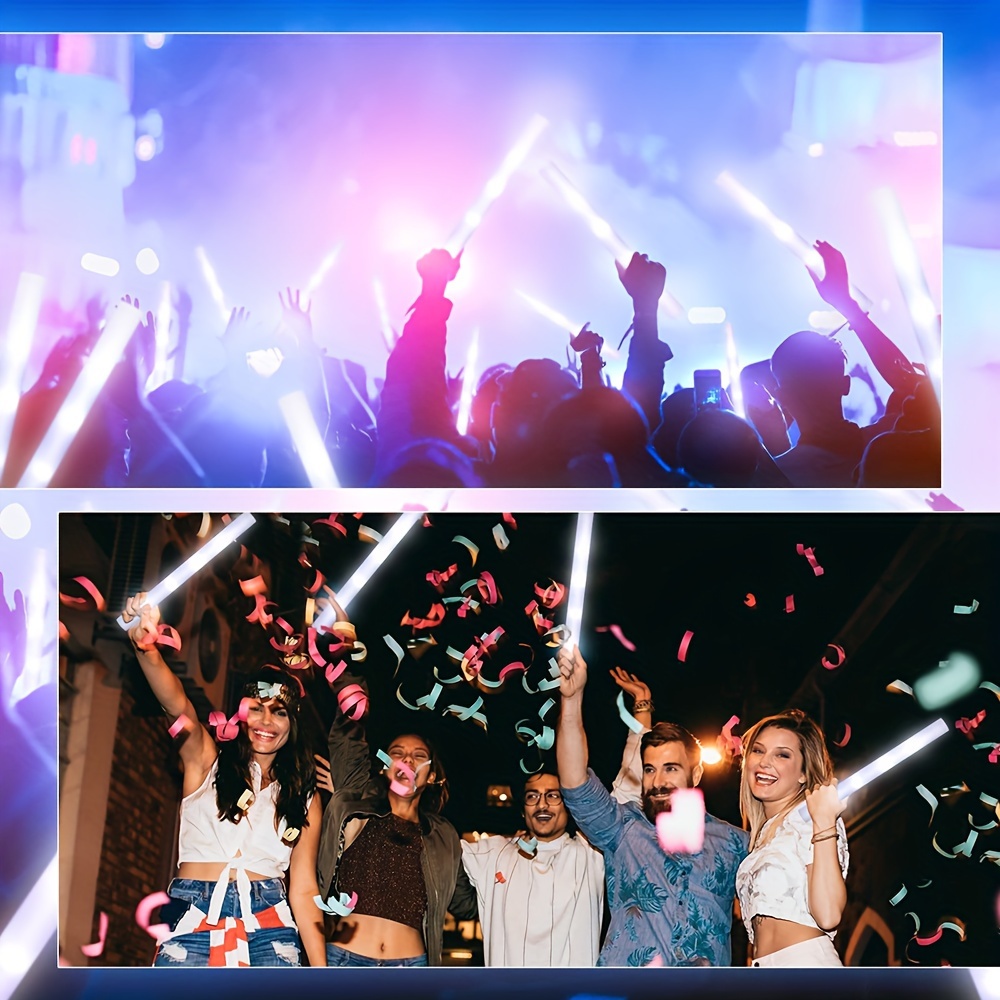 30pcs White LED Glow Sticks Luminous Foam Stick Cheer Tube 3 Modes Glow in The Dark Party Supplies for Concerts Birthday Wedding