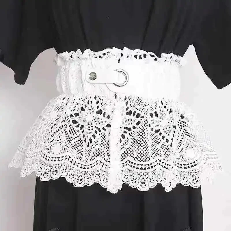 Cinturón de encaje para mujer, cinturón elástico a la , cinta con hebilla Mental, cinturón de cuero, falda, camisa, vestido, abrigo, decoración: Rojo