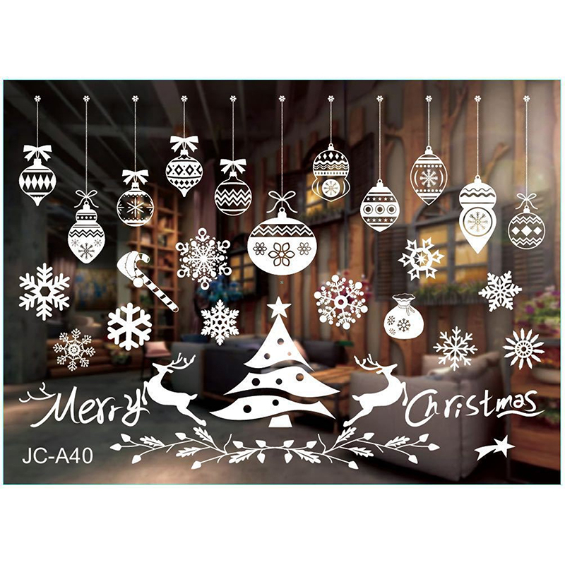 Window Stickers Merry Christmas Decorations Stickers For Home Xmas Wall Sticker Kids Room Wall Decals Year Dector: White elk tree