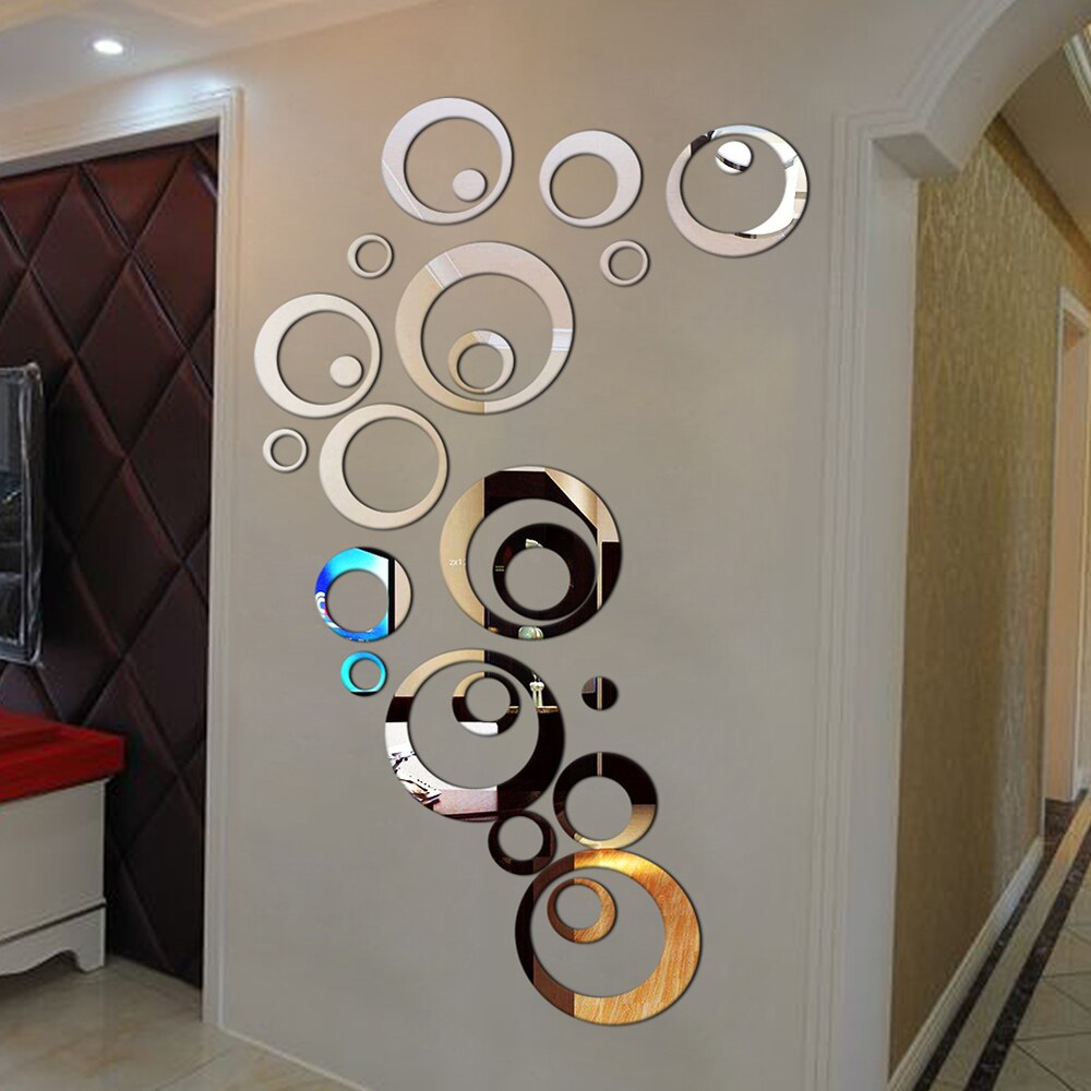 24Pcs 3D Stickers Circle Dot Round Mirror Effect Wall Stickers DIY Living Room Dining Table Background Decal Home Decoration