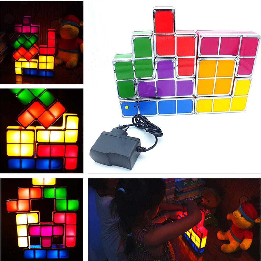 DIY Tetris Puzzle Light Stackable LED Desk Lamp Constructible Block Night Light 3D Retro Game Tower Lamp Baby Colorful Brick Toy