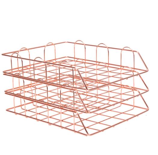 Gold Metal File Tray Desk Accessorie Magazine Holder Handmade Overlayabl File Office Organizer Layering Paper Storage Paper Tray: 3 tray Rose Gold
