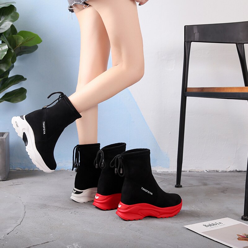 Herfst enkellaarsjes dames casual lift wedge platform sneakers suède leer ademend korte laarzen dames winterlaarzen