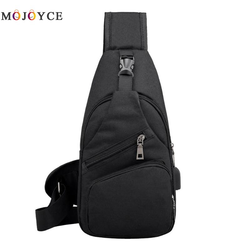 Sac de voyage en toile multifonction pour homme, sacoche de poitrine, chargeur USB, à bandoulière, sac à main pour téléphone: Black