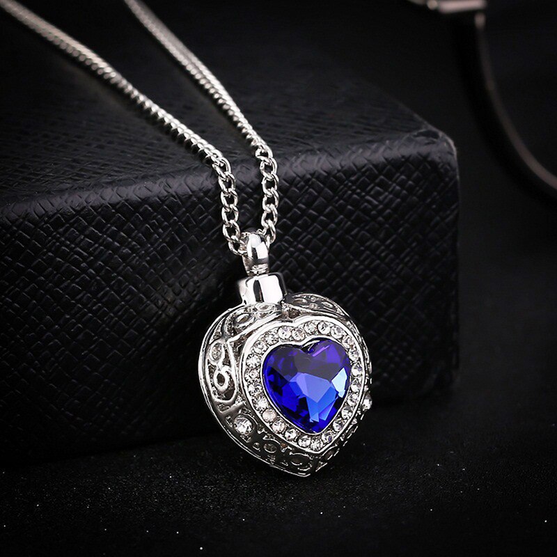 1 stk smuk urne kremering hjerte blå krystal vedhæng askeholder mindesmærke halskæde smykker: Default Title