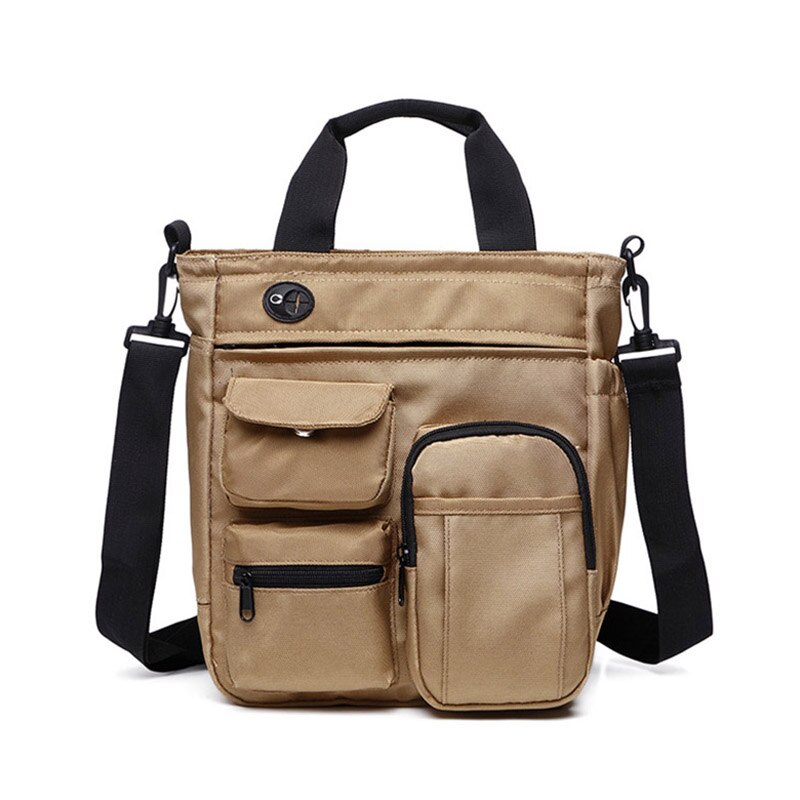 Mannen Multifunctionele Schouder Messenger Bag Met Hoofdtelefoon Gat Waterdichte Nylon Reizen Handtas Grote Capaciteit Opbergzakken XA11C: Khaki 02