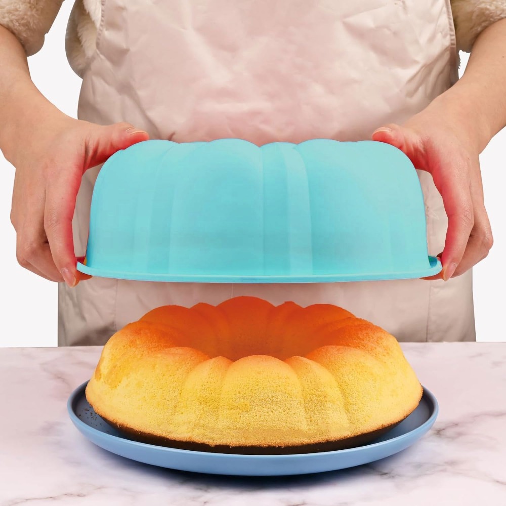 10inch Bundt Cake Pan Non-Stick Silicone Bakeware Fluted Round Baking Mold for Oven Home Kitchen Premium Reusable Easy Release